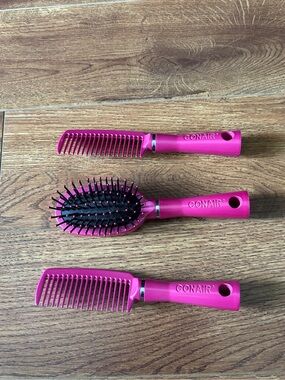 Conair 3-Piece Pink Hair Brush & Comb Set